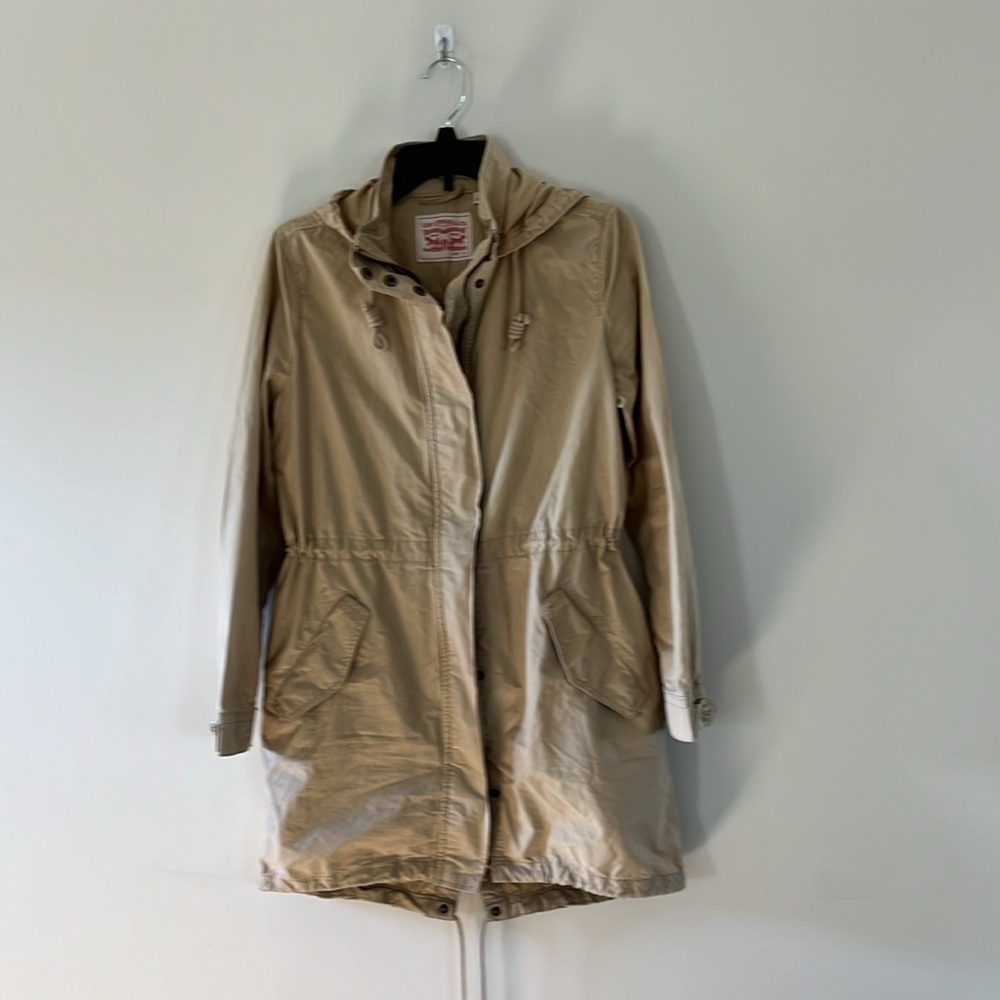 Levi's Women's Cotton Hooded Utility Jacket Lightweight Sz S Khaki Beige - Picture 5 of 16